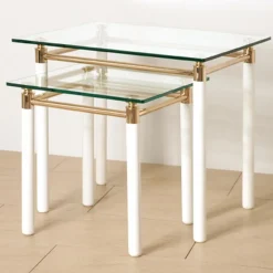 3S. x Home Table d'appoint carré blanche plateau verre trempé 10 mm Best