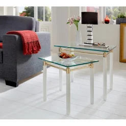 3S. x Home Table d'appoint carré blanche plateau verre trempé 10 mm Best