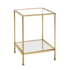 3S. x Home Table d'appoint carré en tube d'acier laqué or avec plateau de dessous en miroir et plateau de dessus en verre trempé transparent New