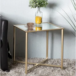 3S. x Home Table d'appoint carrée plateau miroir New