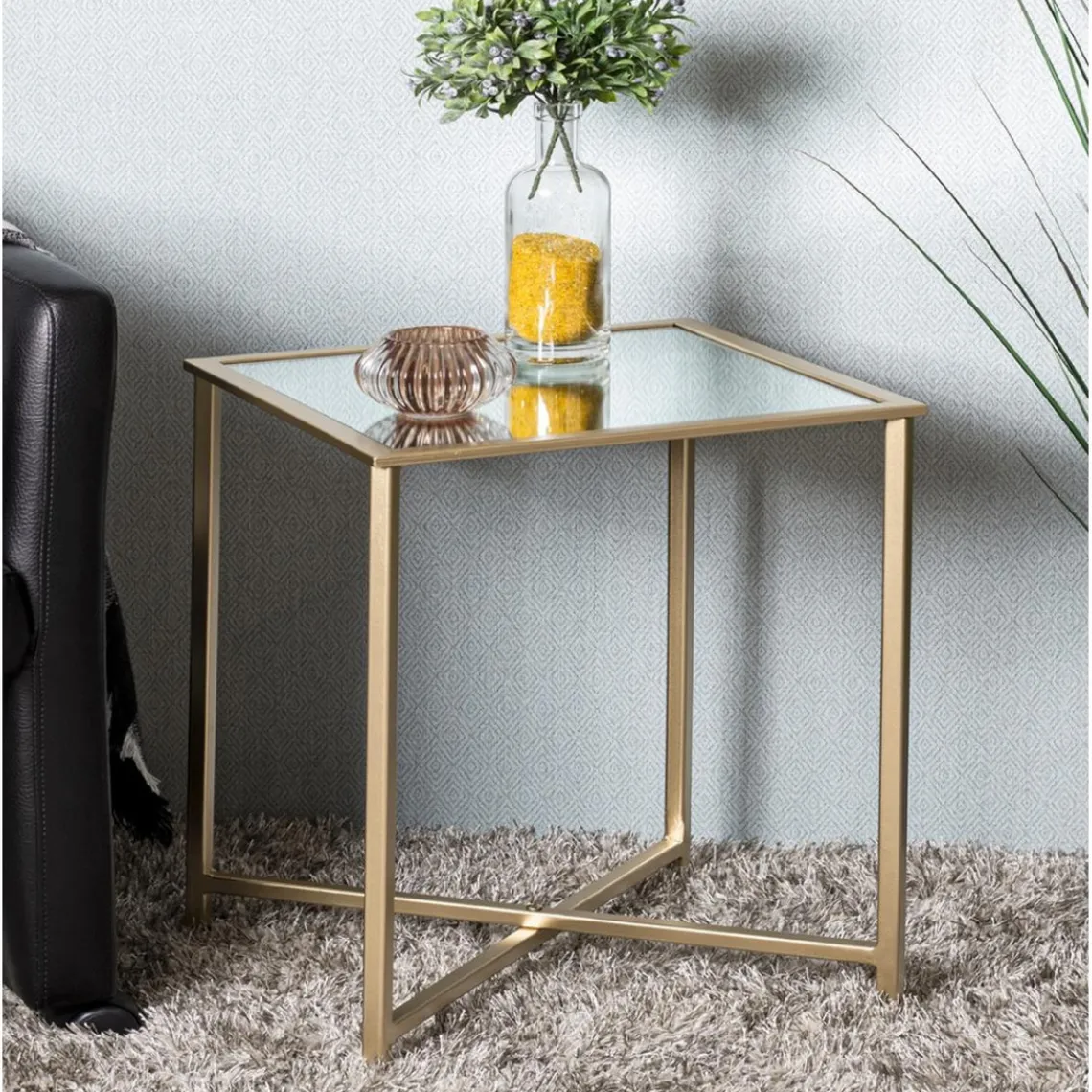 3S. x Home Table d'appoint carrée plateau miroir New