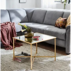 3S. x Home Table d'appoint carrée plateau miroir New