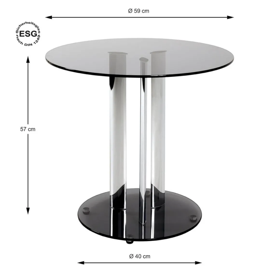 3S. x Home Table d'appoint chromé et plateau en verre trempé gris New
