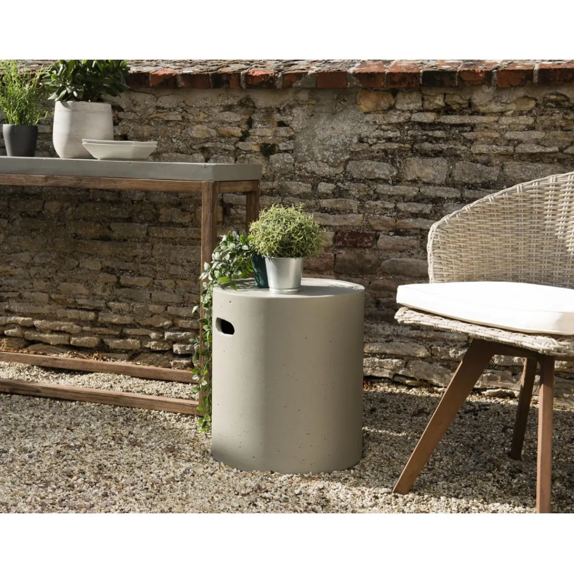 Macabane Table d'appoint de jardin ronde 40x40 cm béton Discount