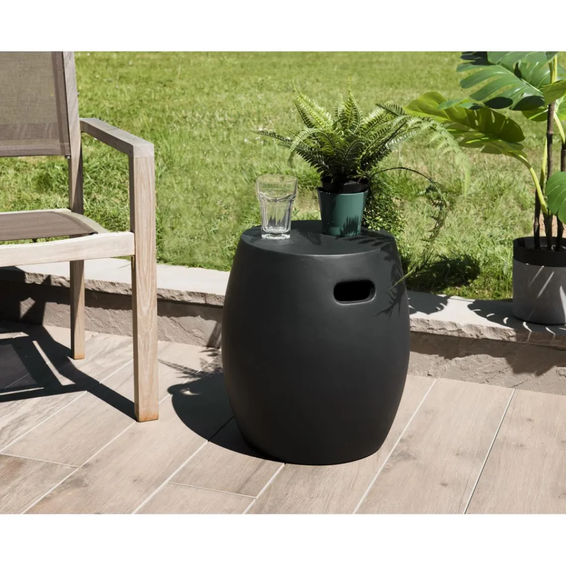 Macabane Table d'appoint de jardin ronde béton 43x43 cm noir New