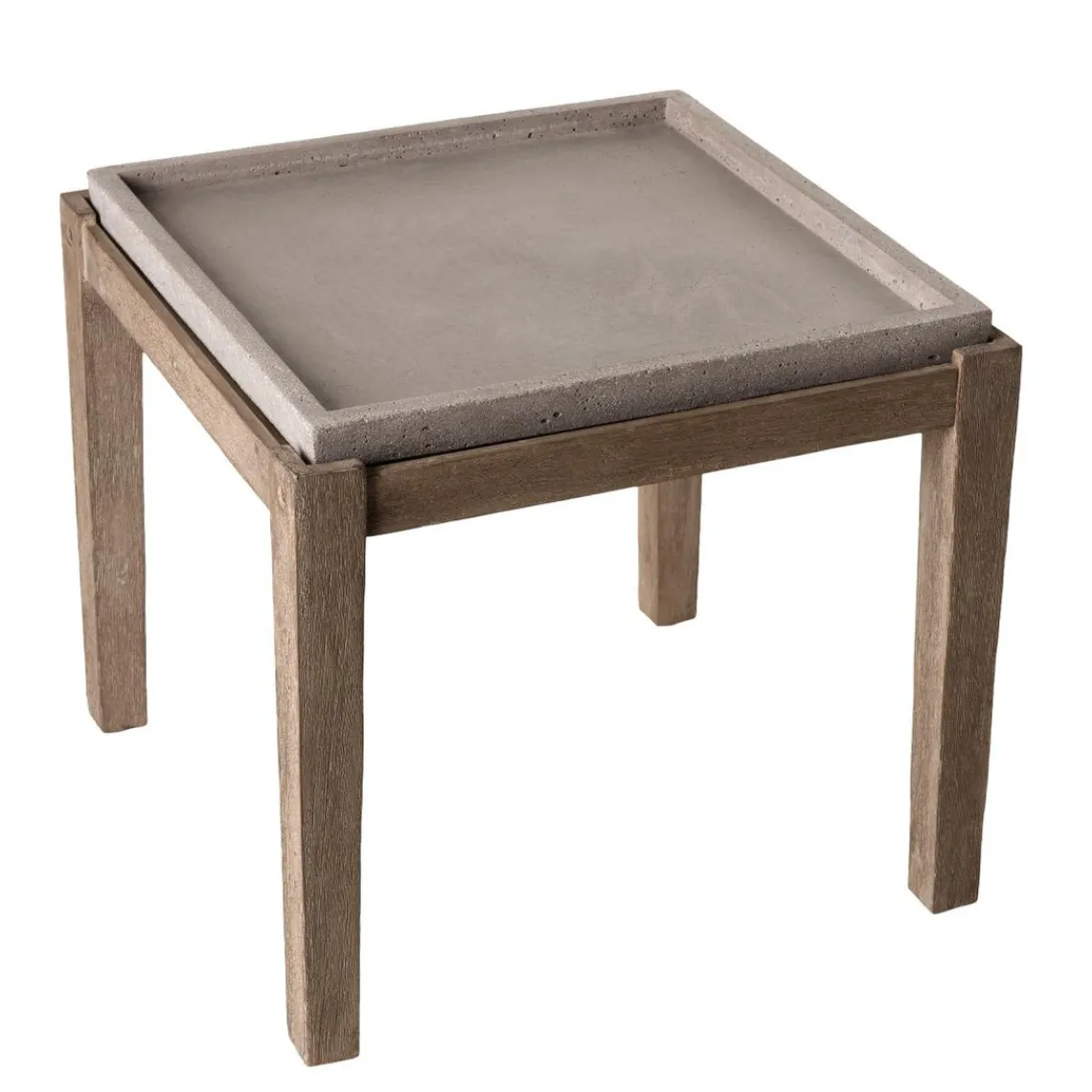 Macabane Table d'appoint de jardin carrée béton 53x53 cm et pieds en bois Acacia
