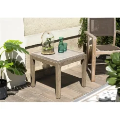Macabane Table d'appoint de jardin carrée béton 53x53 cm et pieds en bois Acacia
