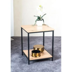 3S. x Home Table d'appoint deux niveaux plateaux décor chêne Discount