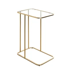 3S. x Home Table d'appoint Dorée en Métal laqué et plateau en Verre trempé Discount