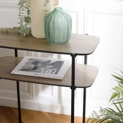 Macabane Table d'appoint double plateau couleur mocha pieds métal noir JULIA Outlet