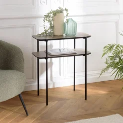 Macabane Table d'appoint double plateau couleur mocha pieds métal noir JULIA Outlet