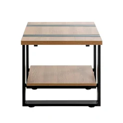 3S. x Home Table d'appoint double plateau en décor chène New