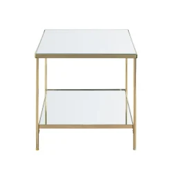 3S. x Home Table d'appoint en acier laitonné et étagères en verre miroir Outlet