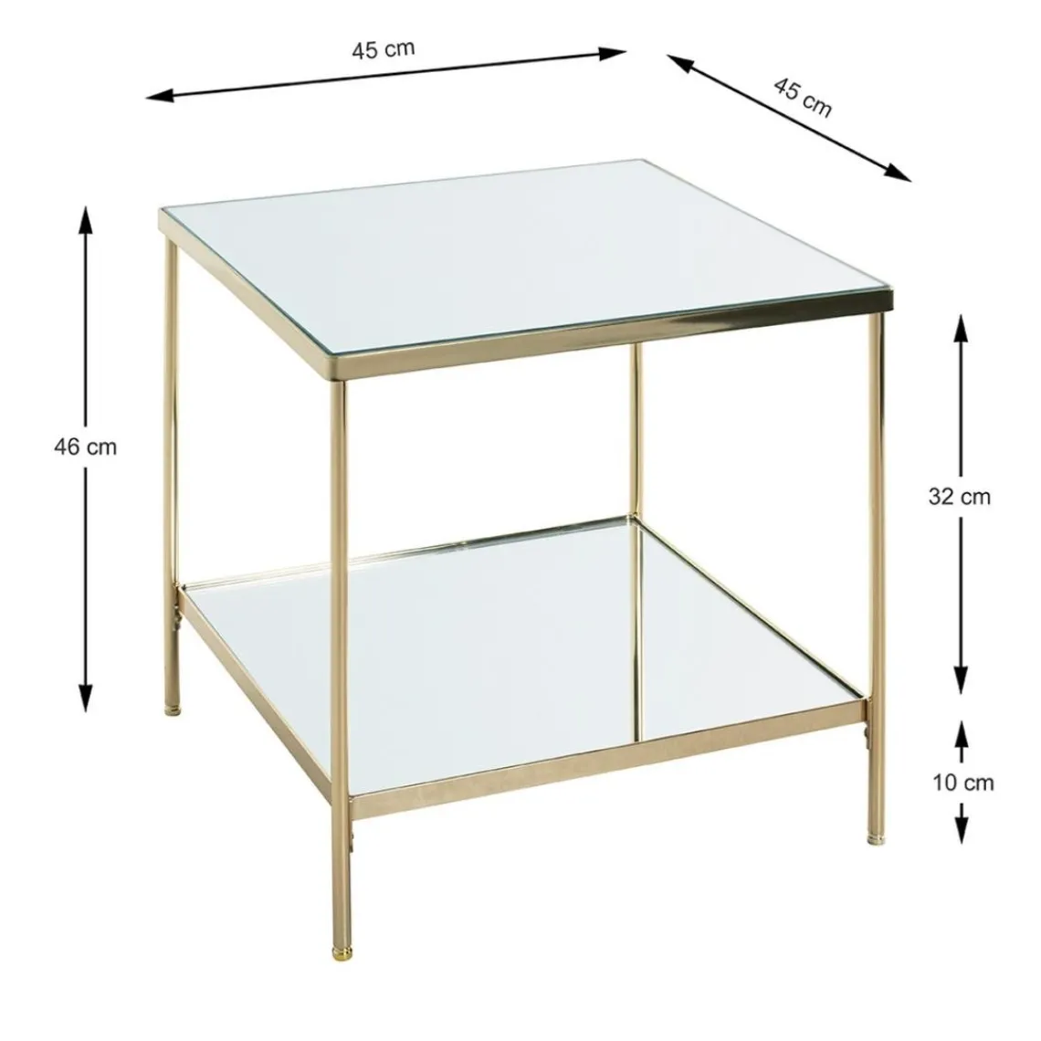 3S. x Home Table d'appoint en acier laitonné et étagères en verre miroir Outlet
