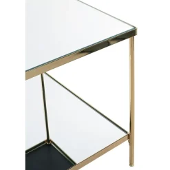 3S. x Home Table d'appoint en acier laitonné et étagères en verre miroir Outlet