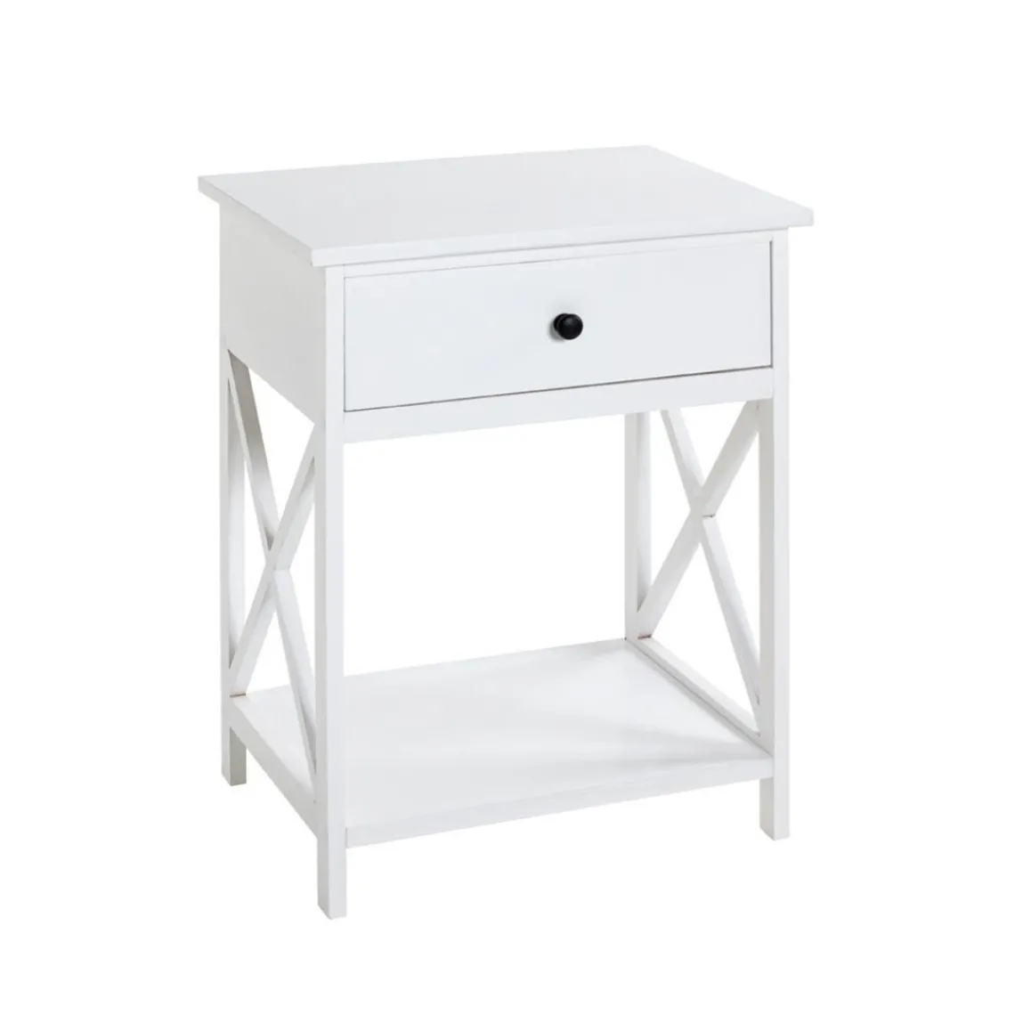 3S. x Home table d'appoint en MDF laqué blanc, avec 1 tiroir Discount