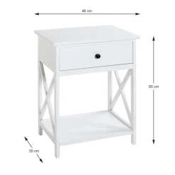 3S. x Home table d'appoint en MDF laqué blanc, avec 1 tiroir Discount