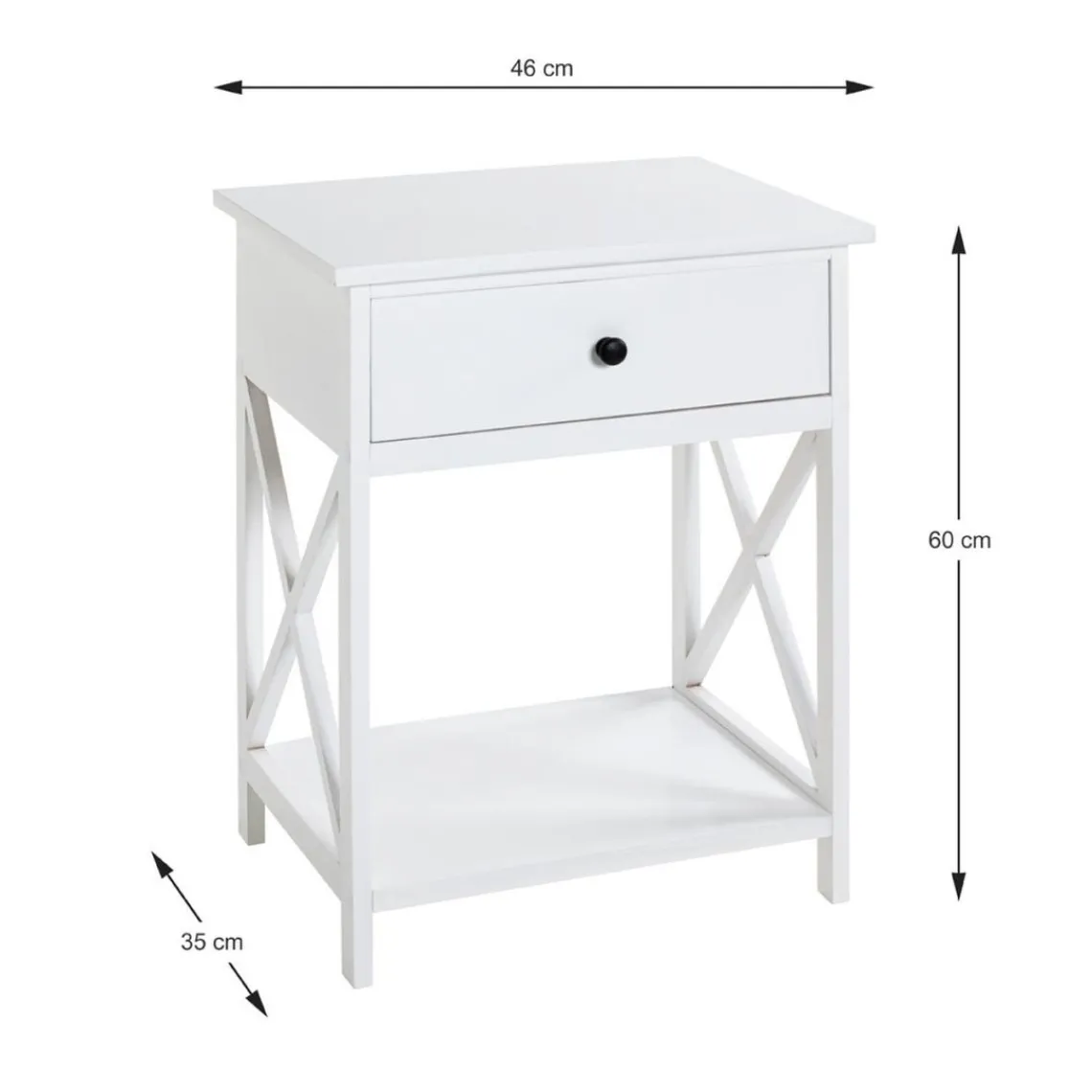 3S. x Home table d'appoint en MDF laqué blanc, avec 1 tiroir Discount