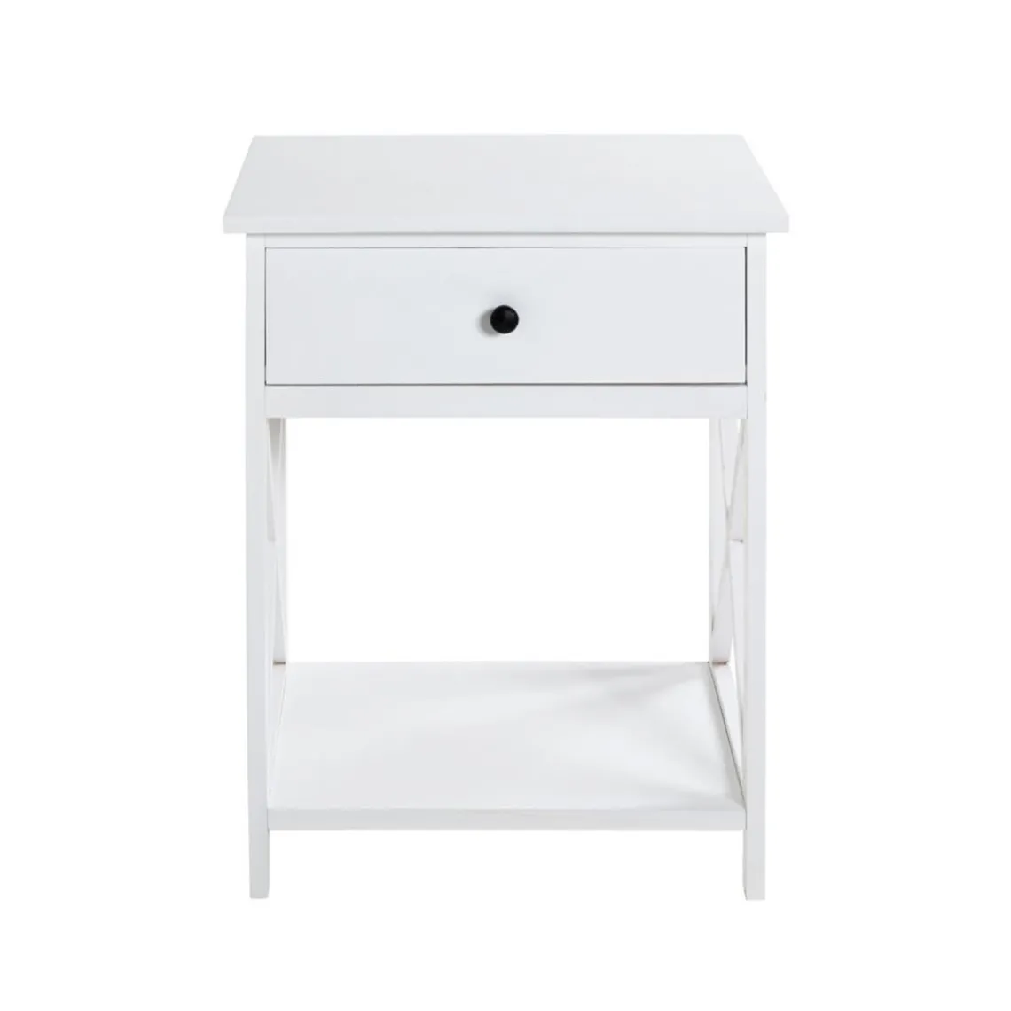 3S. x Home table d'appoint en MDF laqué blanc, avec 1 tiroir Discount