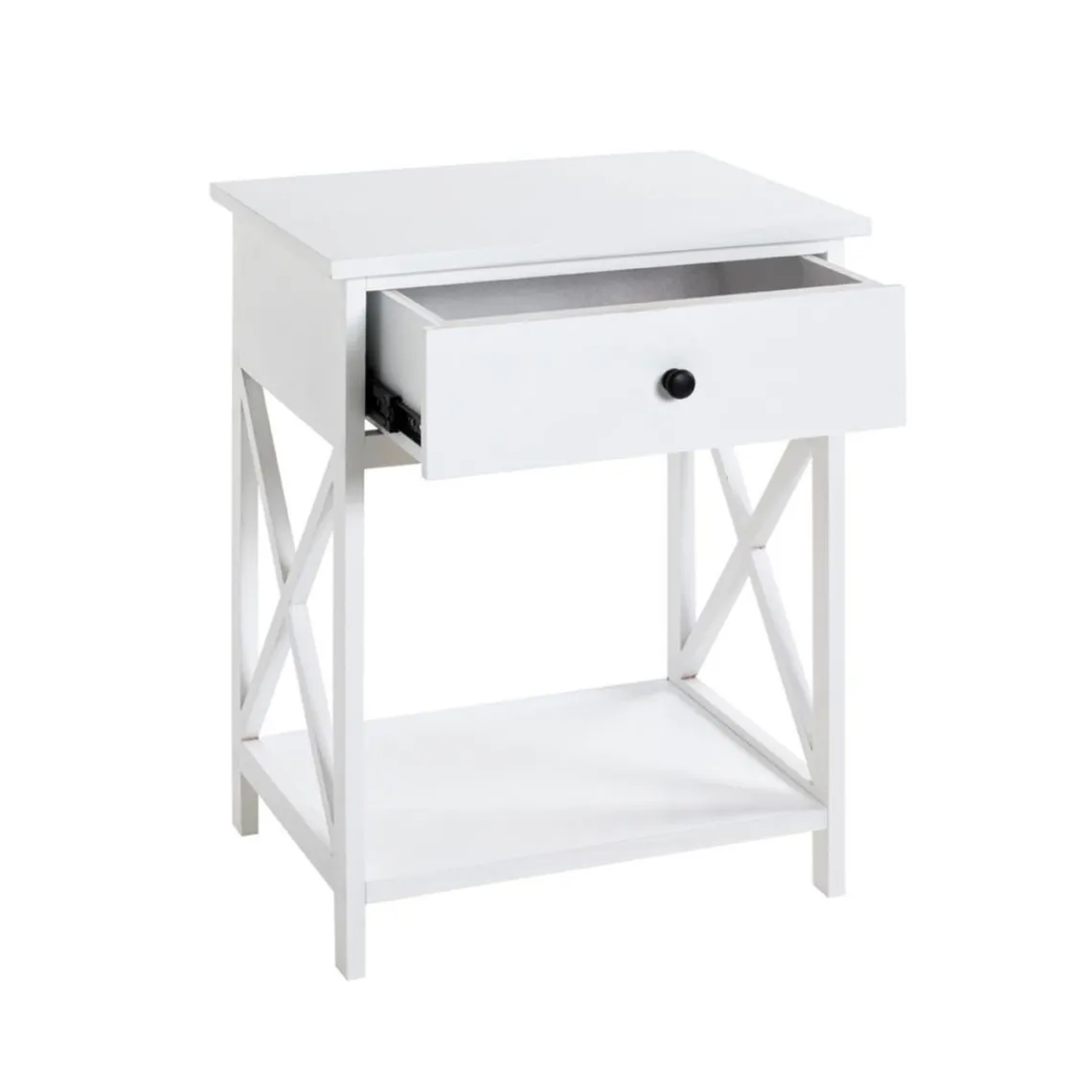 3S. x Home table d'appoint en MDF laqué blanc, avec 1 tiroir Discount