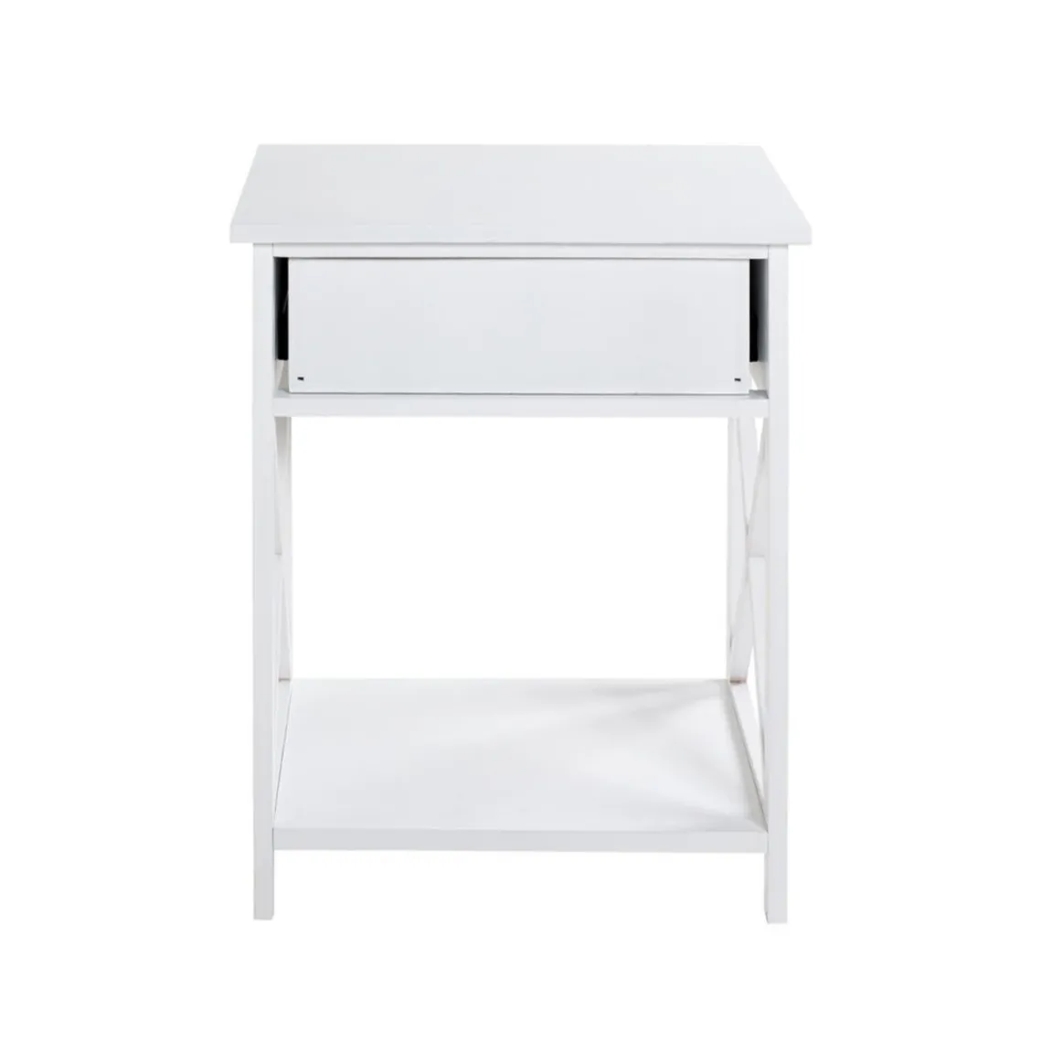 3S. x Home table d'appoint en MDF laqué blanc, avec 1 tiroir Discount
