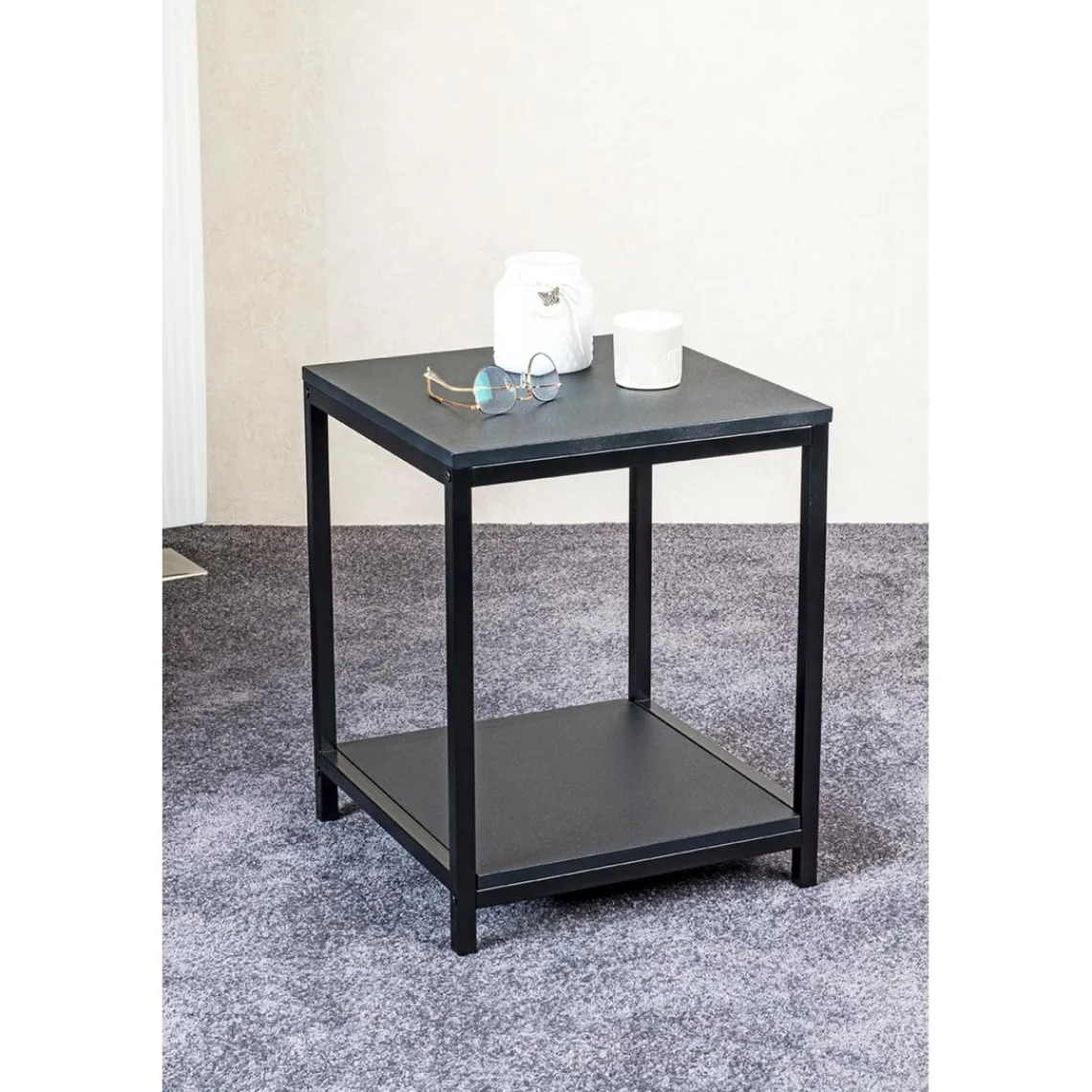 3S. x Home Table d'appoint en métal avec plateaux décor noir Clearance