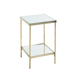 3S. x Home Table d'appoint en métal laitonné et étagères en verre Best