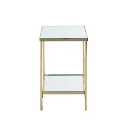 3S. x Home Table d'appoint en métal laitonné et étagères en verre Best