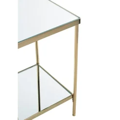 3S. x Home Table d'appoint en métal laitonné et étagères en verre Best