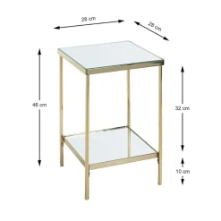 3S. x Home Table d'appoint en métal laitonné et étagères en verre Best