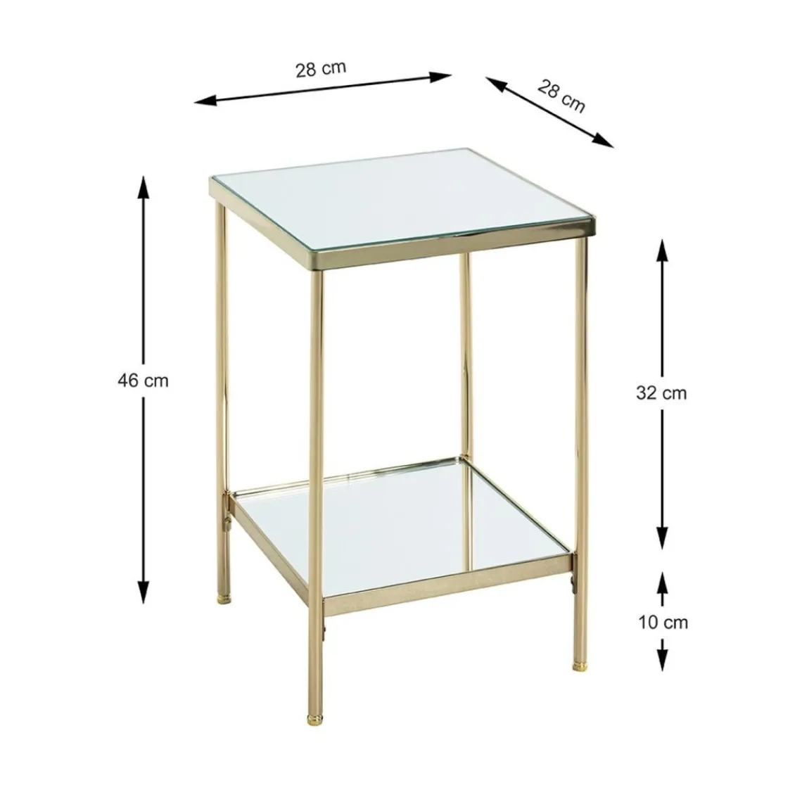 3S. x Home Table d'appoint en métal laitonné et étagères en verre Best