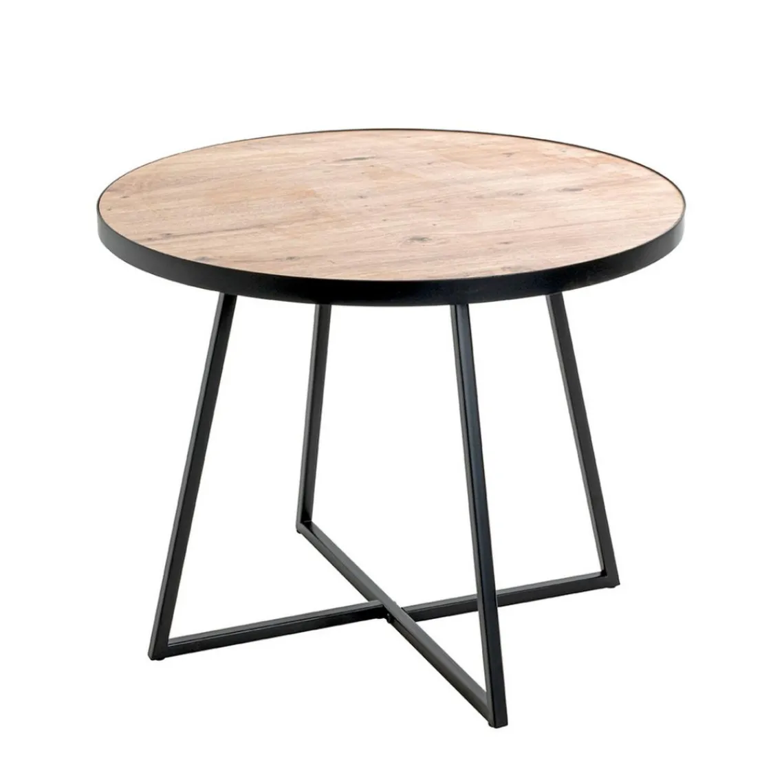 3S. x Home table d'appoint en métal laqué noir plateau décor chêne Outlet