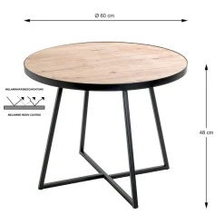 3S. x Home table d'appoint en métal laqué noir plateau décor chêne Outlet