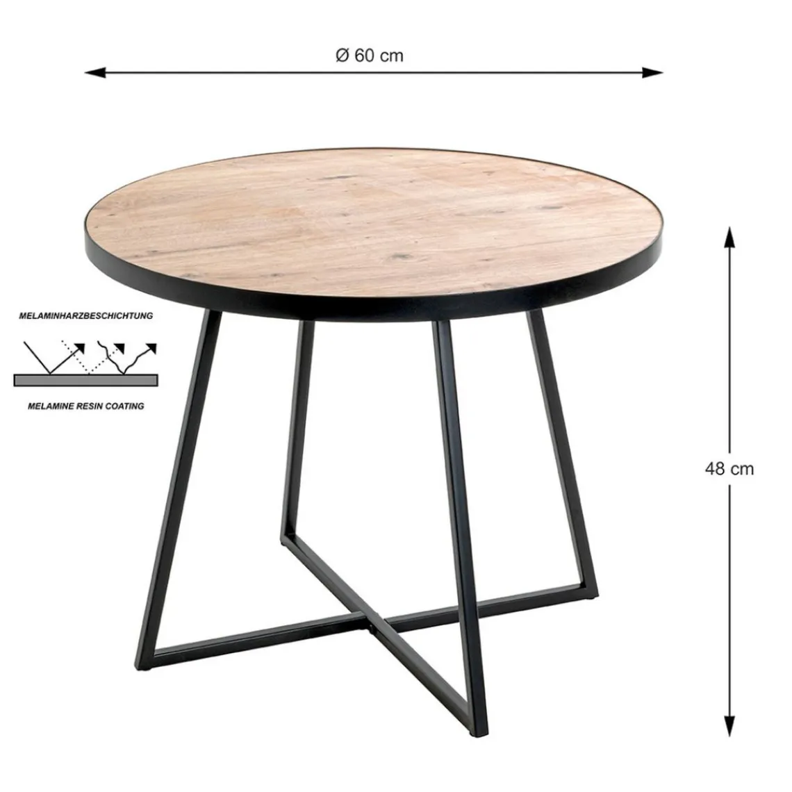 3S. x Home table d'appoint en métal laqué noir plateau décor chêne Outlet