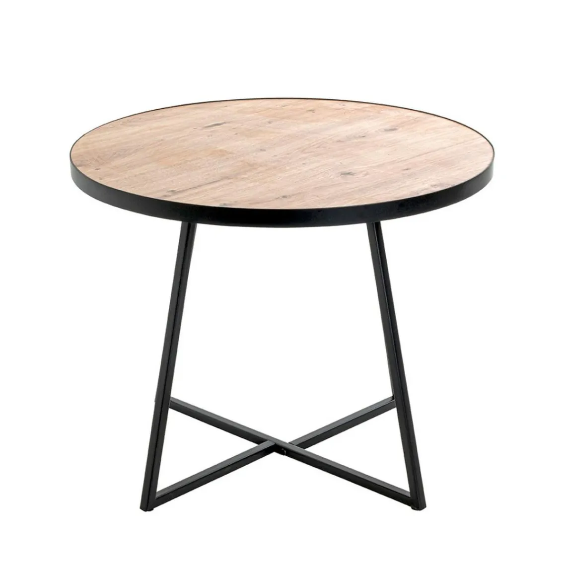 3S. x Home table d'appoint en métal laqué noir plateau décor chêne Outlet