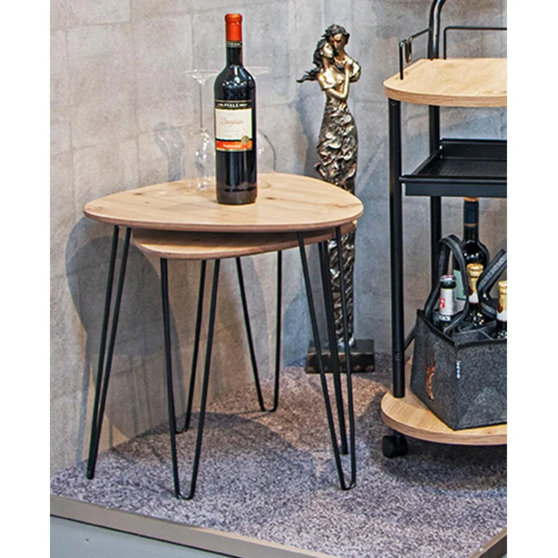 3S. x Home Table d'appoint en métal laqué noir et plateau décor chêne Online