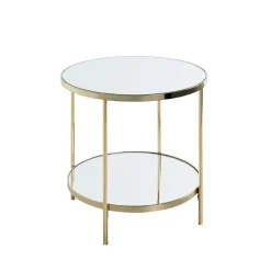3S. x Home Table d'appoint en métal laitonné et étagères en verre miroir Hot
