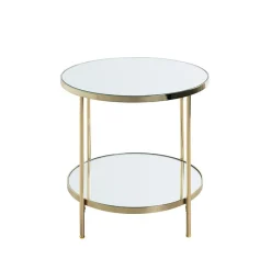3S. x Home Table d'appoint en métal laitonné et étagères en verre miroir Hot