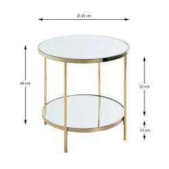3S. x Home Table d'appoint en métal laitonné et étagères en verre miroir Hot