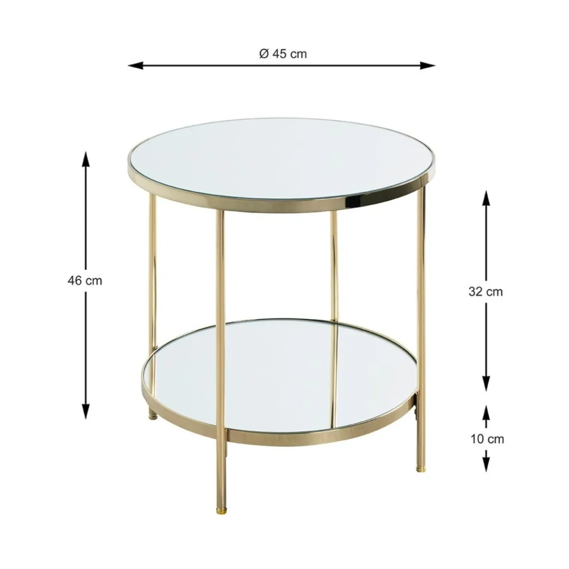 3S. x Home Table d'appoint en métal laitonné et étagères en verre miroir Hot