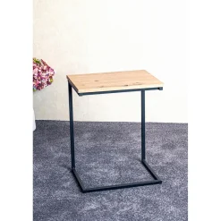 3S. x Home Table d'appoint en métal noir et plateau décor chêne Sale