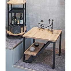 3S. x Home Table d'appoint en métal noir et plateaux décor chêne Outlet