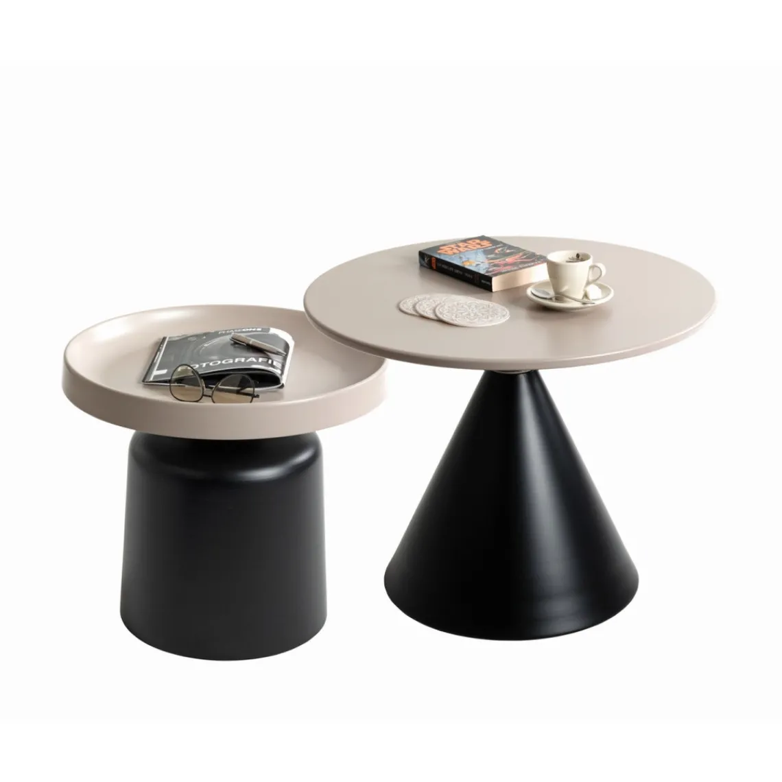 3S. x Home Table d'appoint en métal peint par poudrage en noir tablette en gris cachemire Best