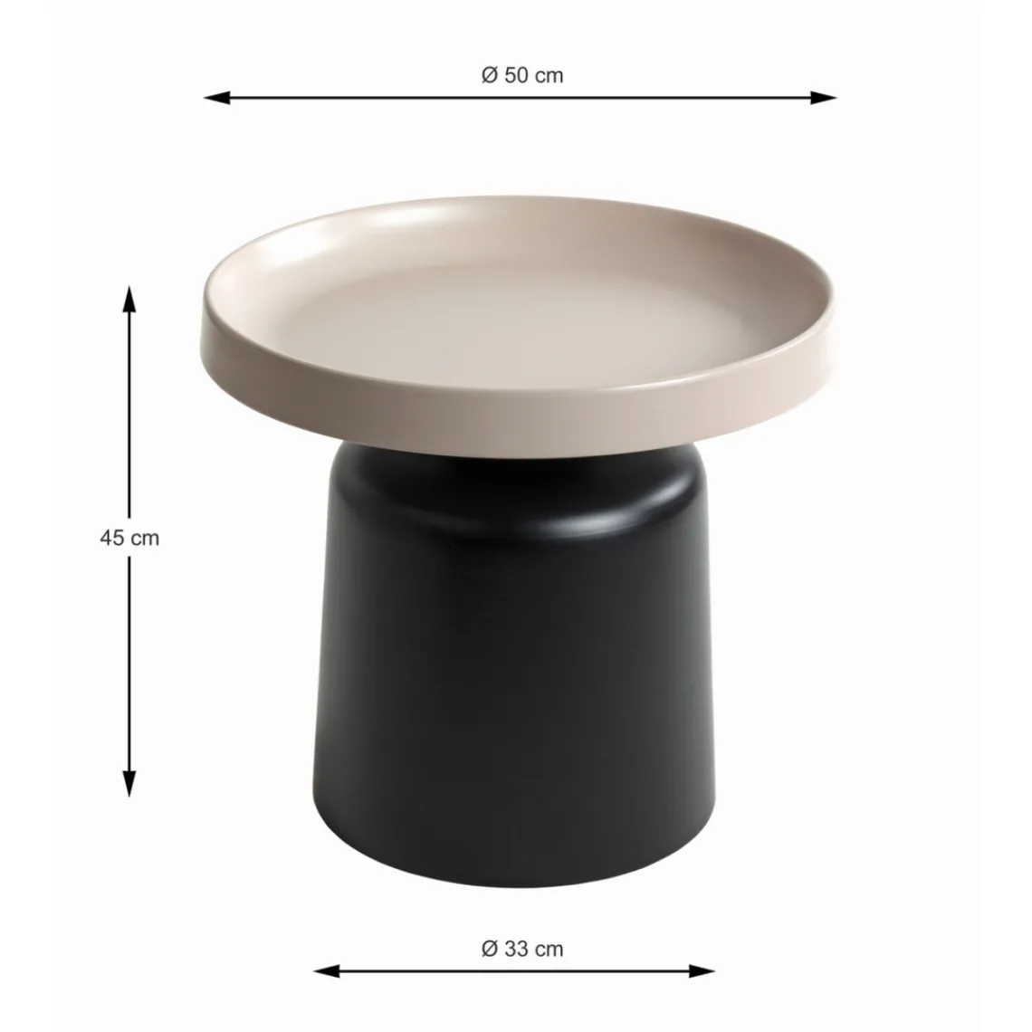 3S. x Home Table d'appoint en métal peint par poudrage en noir tablette en gris cachemire Best