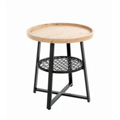 3S. x Home Table d’appoint en noir, plateau en MDF décor chêne Best