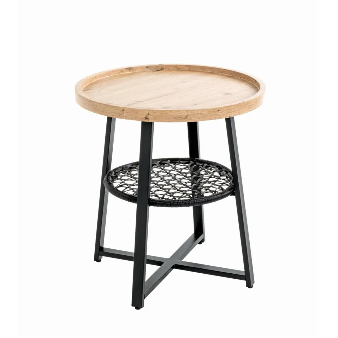 3S. x Home Table d’appoint en noir, plateau en MDF décor chêne Best