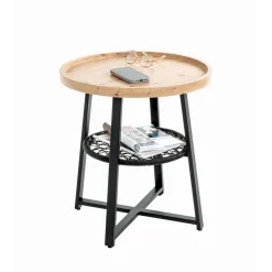 3S. x Home Table d’appoint en noir, plateau en MDF décor chêne Best