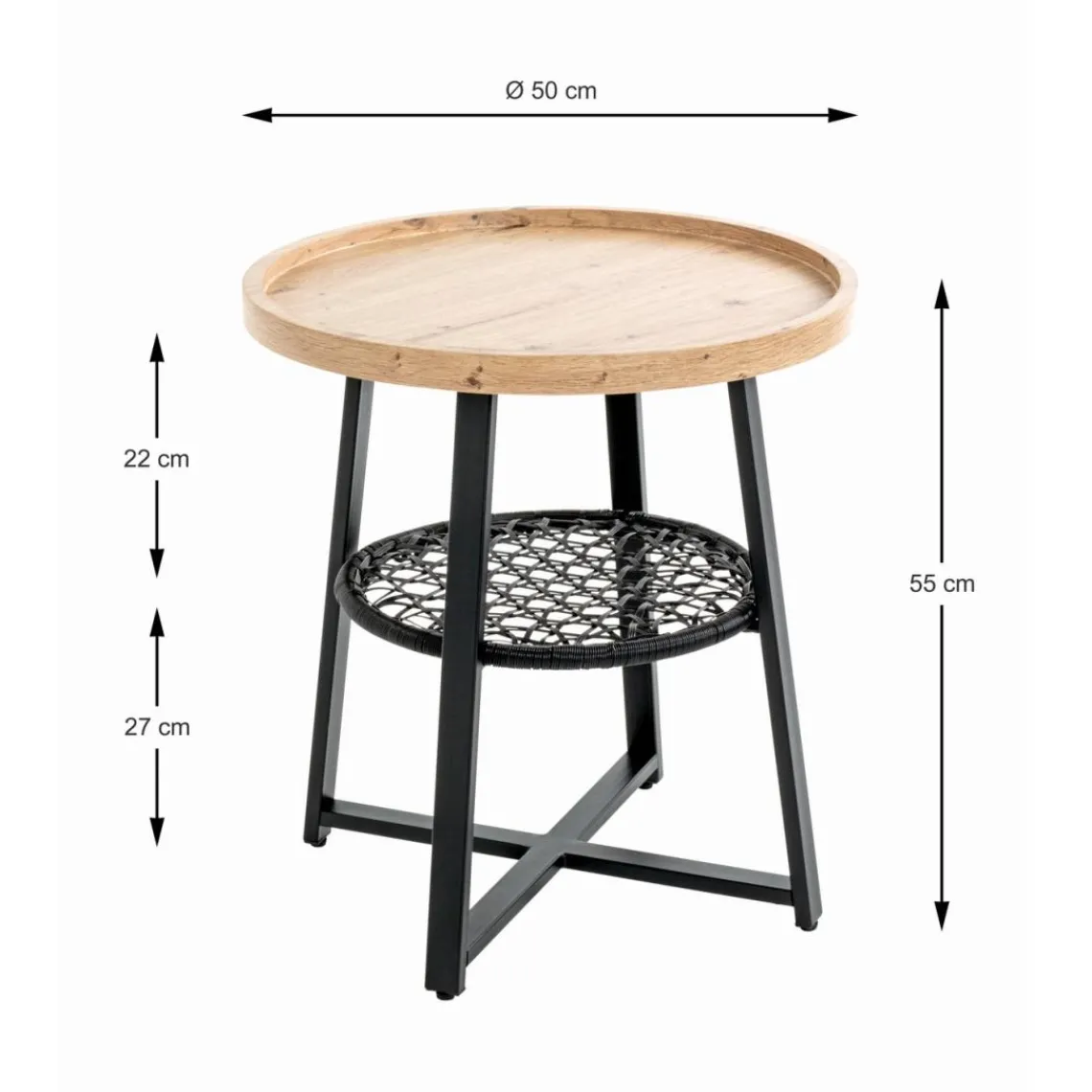 3S. x Home Table d’appoint en noir, plateau en MDF décor chêne Best