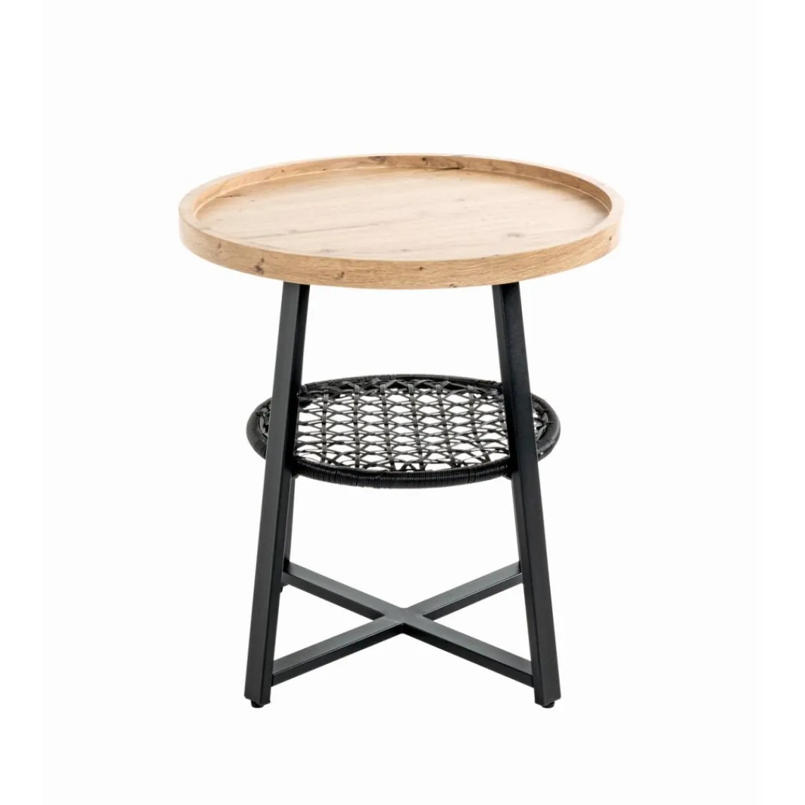 3S. x Home Table d’appoint en noir, plateau en MDF décor chêne Best