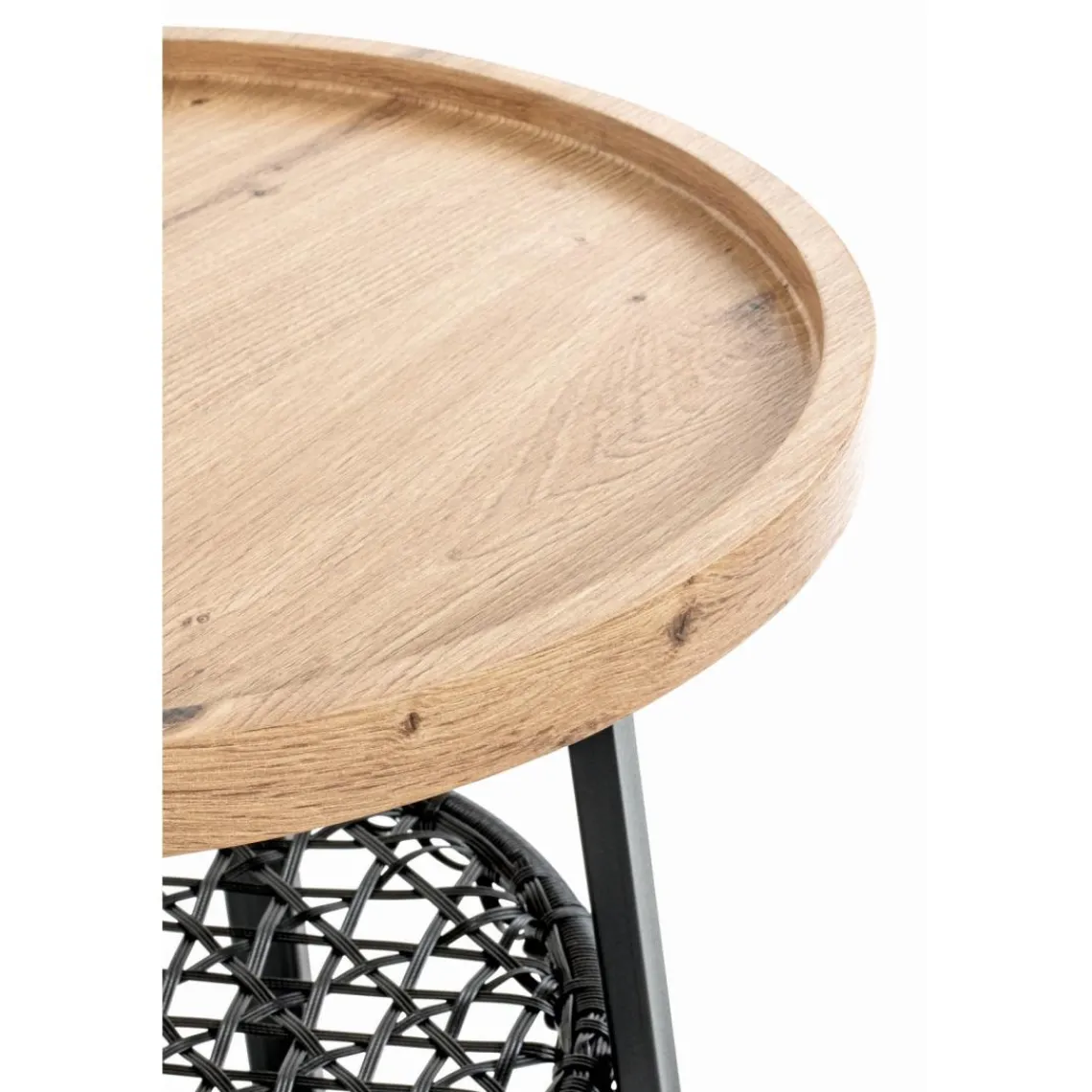3S. x Home Table d’appoint en noir, plateau en MDF décor chêne Best